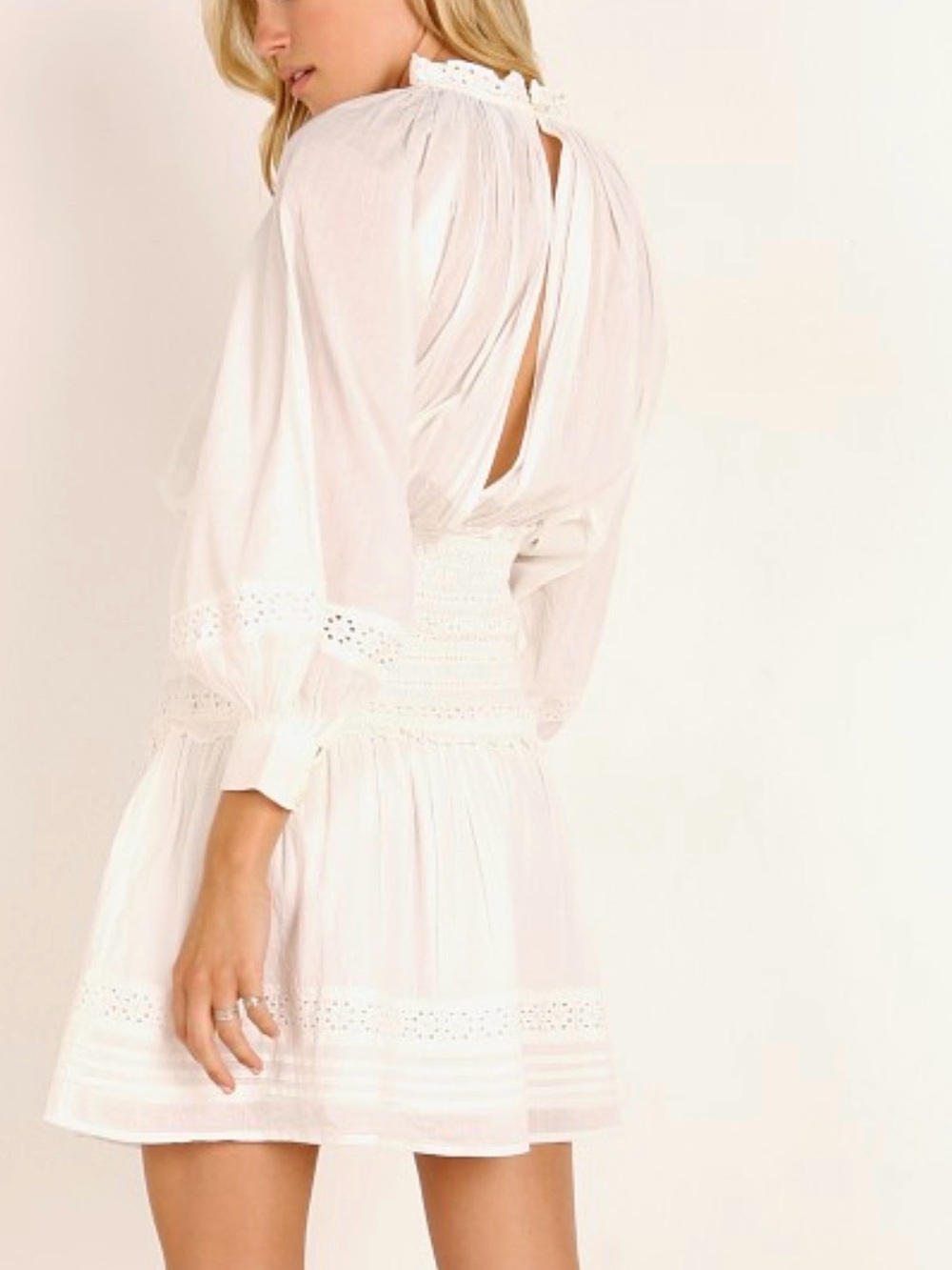 NWOT Cleobella Hayden Smocked Boho Mini Dress Ivory White S - Picture 2 of 14